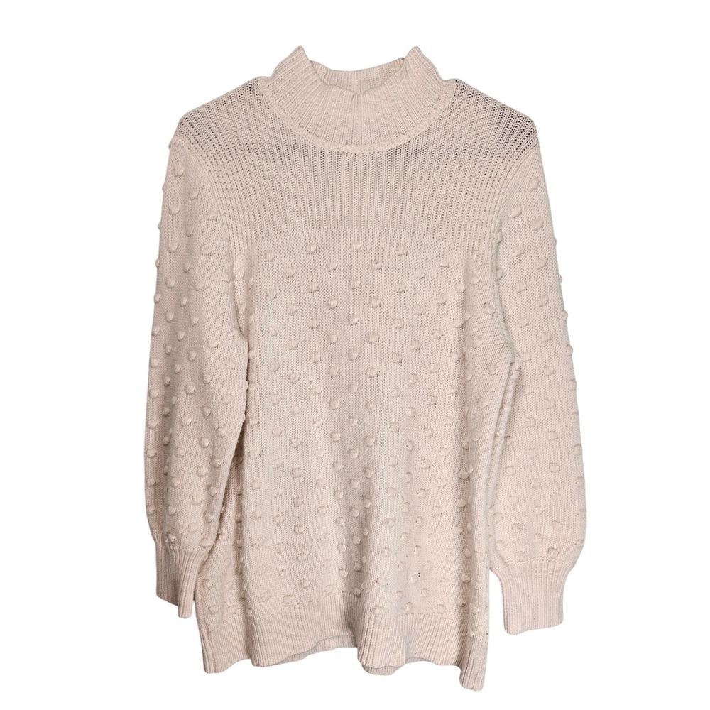 Calvin Klein White Mock Neck Textured Bobble Knit Sweater‎ Women's XL Cozy Core